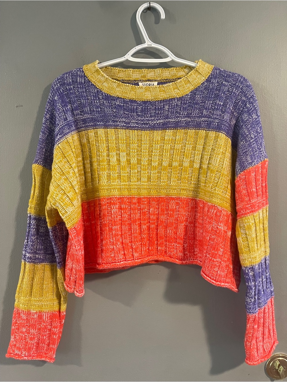 Storia Chunky Knit Boxy Colorblock Sweater Size Small